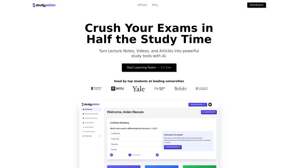 Study Potion AI: Personalized Learning with AI-Powered Study Assistant