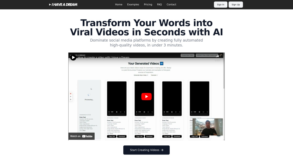 I Have a Dream: AI Tool for Effortless Viral Video Creation from Text