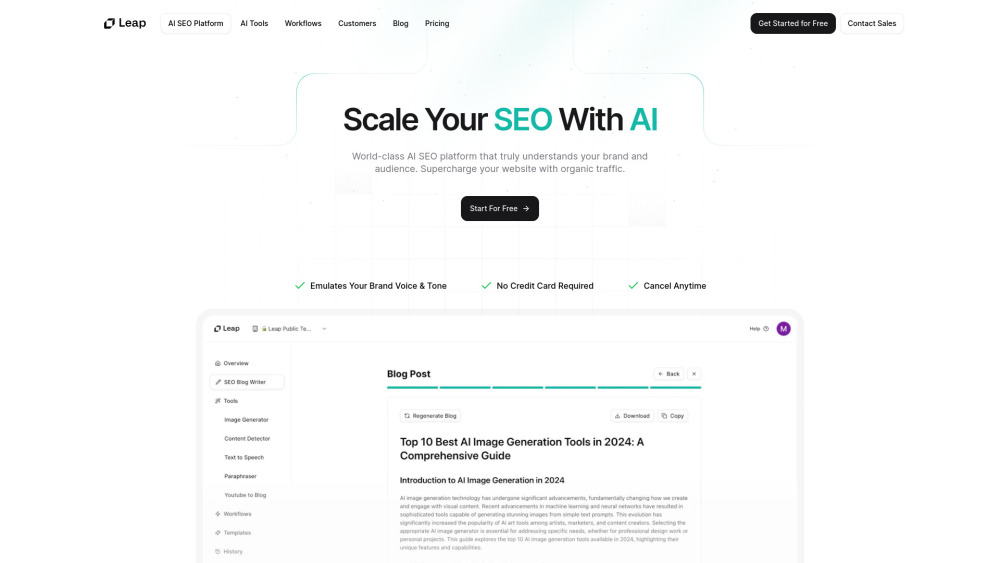 Leap AI SEO Platform: AI Tool for High-Quality SEO Content Creation