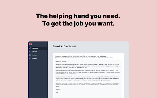 Sidekic - Chrome Extension: Customized Cover Letters : Free Tool