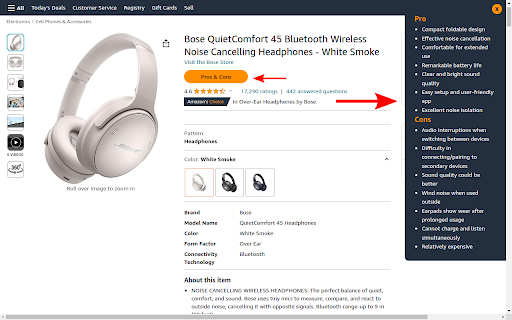 Amazon Pros and Cons - Chrome Extension: Detailed Reviews-Based Analysis : Get Detailed Amazon Product Reviews.