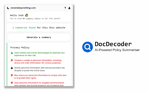 DocDecoder - AI-Powered Policy Summariser : Summarise Web Policies