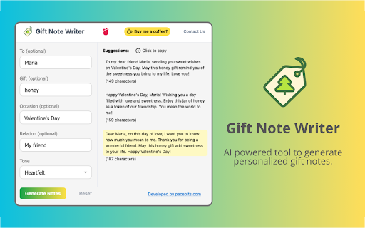 Gift Note Writer - Chrome Extension: Witty, Personalized Gift Note Creator