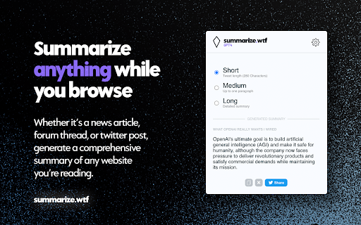 Summarize.wtf - Chrome Extension: Instant Web Content Summaries : Summarize Instantly