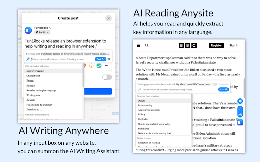 FunBlocks AI - Chrome Extension : AI Writing & Reading Assistant