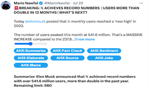 AHX (Artificial Helper for X) : AI Summary, Fact-check & More