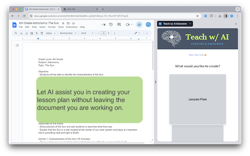 Teach w/ AI Chrome Extension: Smart Educator Support Tool for Teaching