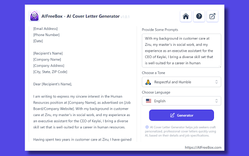 AIFreeBox - Chrome Extension: Unique Cover Letter Generator : Job-Winning Letters