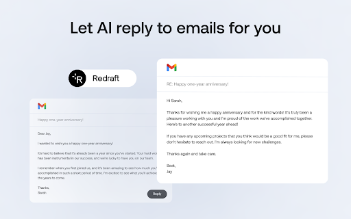 Redraft - Chrome Extension: Personalized Email Writing Assistant : GPT Writing Aid