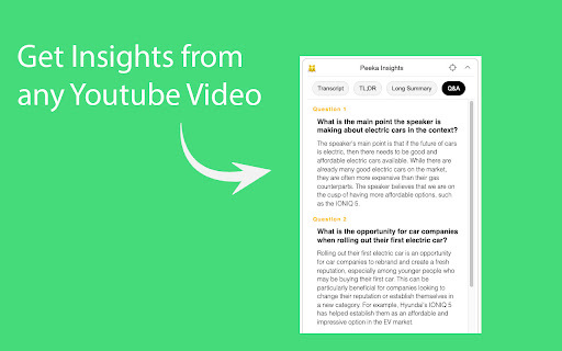 Peeka - Chrome Extension: Youtube GPT for Quick, Insightful Summaries