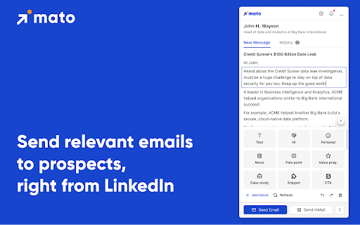 Mato AI - Chrome Extension: Automate Sales Emails from LinkedIn : Sales Email Automation