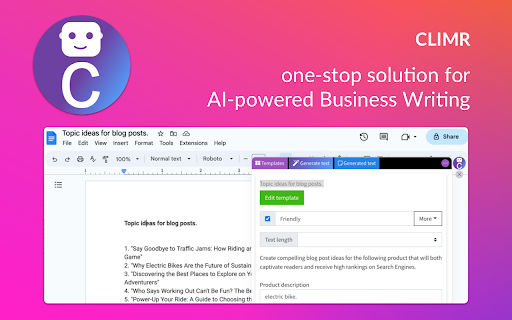 Climr - Chrome Extension: Effortless Content Creation : Polished Content Effortlessly