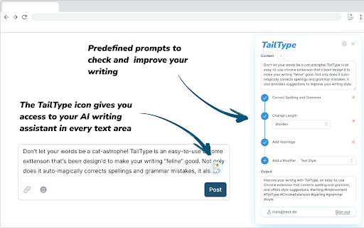 TailType - Chrome Extension: Writing Refinement