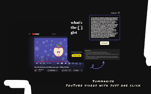 What's the gist - Chrome Extension: Summarize YouTube videos instantly : Instant Video Summarizer