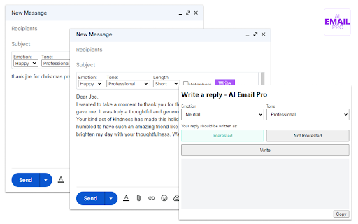 AI Email Pro Chrome Extension : GPT-3 Email Assistant : Writing Aid