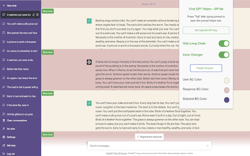 ChatGPT Helper - GPTab Extension: Turbo, Colors, Decluttered Conversations