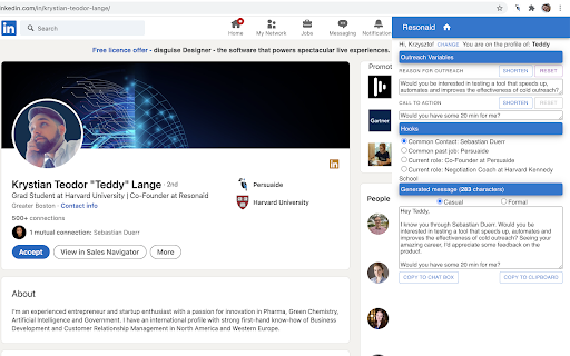Resonaid - Chrome Extension: Automated LinkedIn Personalized Messaging