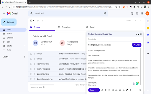 AI Email Writer for Gmail - Chrome Extension : Automated Email Writing