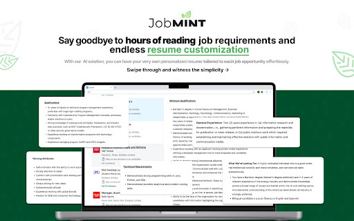 JobMint - Chrome Extension: AI-Powered Resume Tailoring for Job Success