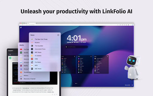 LinkFolio AI - Chrome Extension: Boost Productivity & Stay Inspired