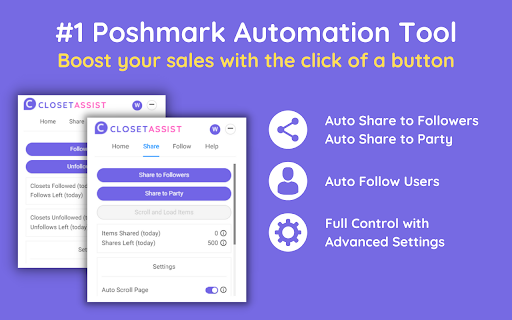 Closet Assist - Chrome Extension: Poshmark Automation Tool for Sales : Sales Growth