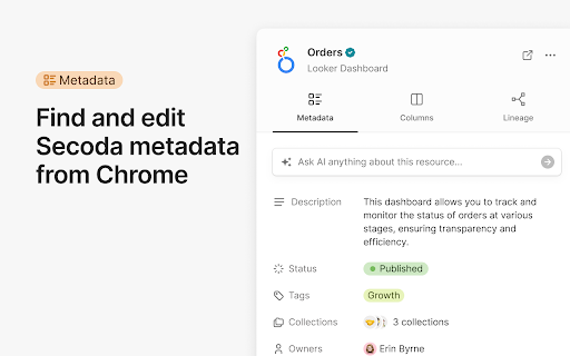 Secoda - Chrome Extension: Enhance Collaboration & Metadata Management