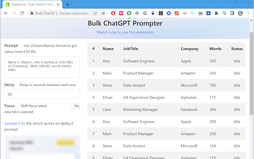 Bulk ChatGPT Prompter - Chrome Extension: Upload & Manage Prompts Easily