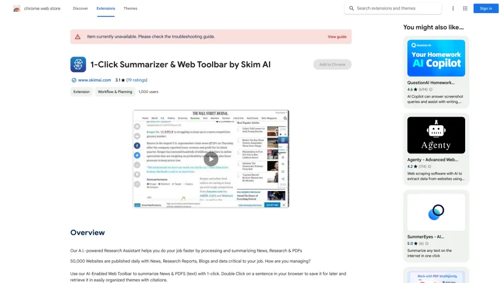 Skim AI - Chrome Extension: AI Toolbar for Summarizing News & PDFs Fast