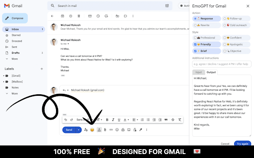 EmoGPT - Chrome Extension: Personalized Email Generation for Gmail : Personalized Email Generation