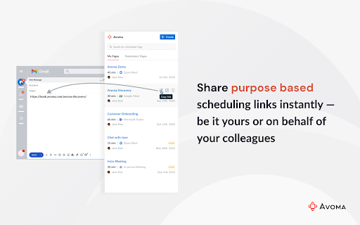 Avoma Scheduler - Chrome: Create & Share Multiple Efficient Scheduling Links