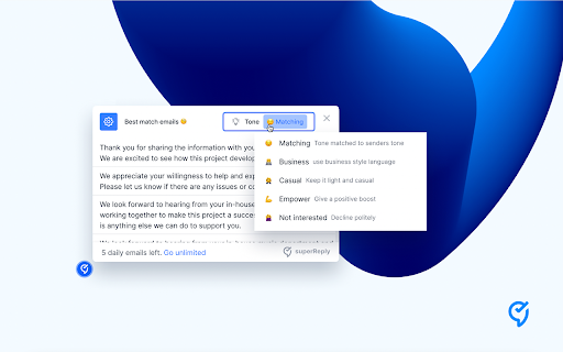 superReply - Chrome Extension: Efficient Email Replies : Personalized Responses