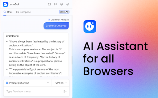 Lunabot - Chrome Extension: Cross-Platform ChatGPT for Work Efficiency