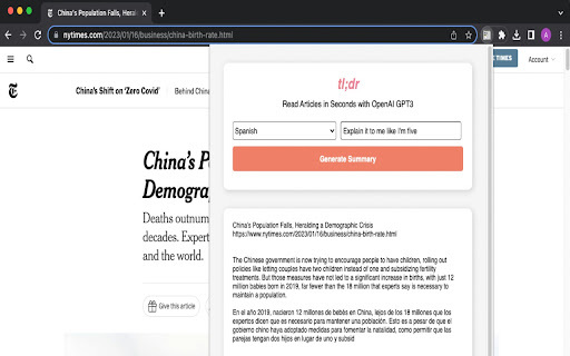 tl;dr - Chrome Extension : AI News Summary & Translation