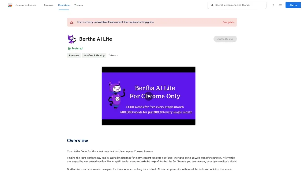 Bertha Lite - Chrome Extension : AI Content Generator