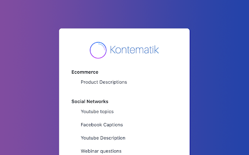 Kontematik - Chrome Extension: AI Writing Tools for Creative Content