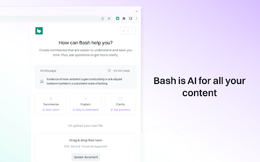 Bash - Chrome Extension: AI Content Creator & Doc. Organizer : Key Features