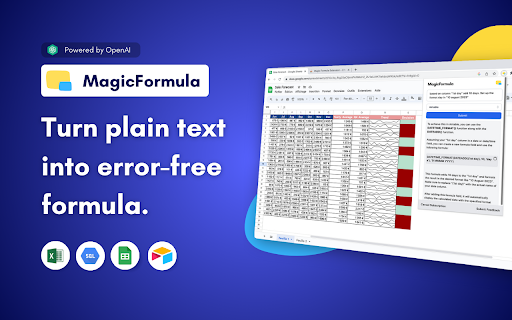 MagicFormula: AI-Powered Formula Creation for Data Analysis in Chrome