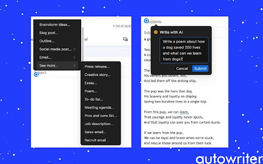 Autowriter AI - Chrome Extension: Elevate Writing with AI Assistance