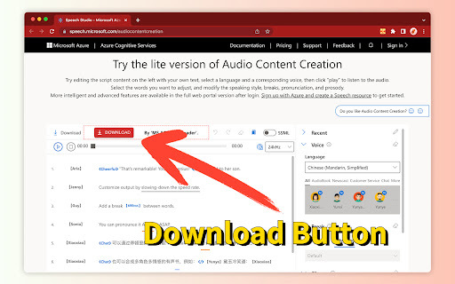 Microsoft Azure Audio Content Creation: Converts Text to Lifelike Speech