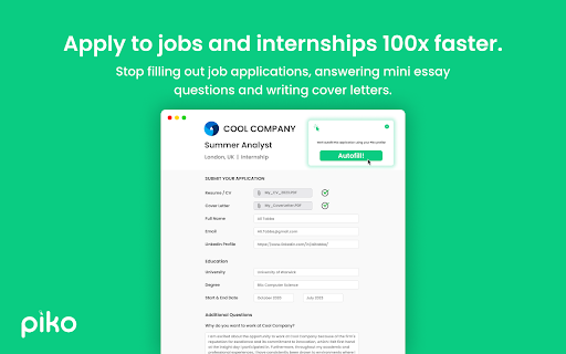 Piko - Chrome Extension: Automate Job Applications & Track Progress Easily