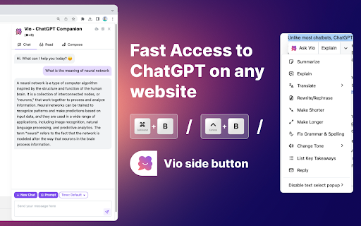 Vio🤖 - Chrome Extension: AI-Powered Text Tool for Instant Assistance