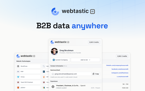 Webtastic AI - Chrome Extension: Boost Business with Verified Data Insights