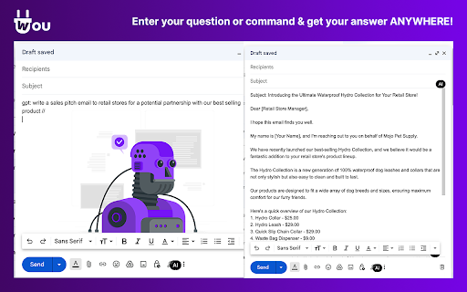 Wou AI Browser Integration: Chrome Extension - Enhance Browsing with AI Text