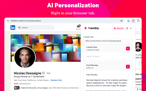 Tuesday - Chrome Extension: AI-Powered Sales Automation Tool for Success