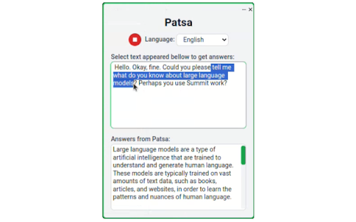 Patsa Extension: Real-time Transcription & AI Support for Chrome