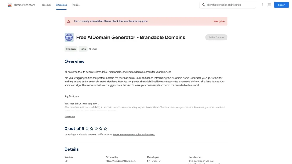 AIDomain Name Generator: Chrome Extension - Generate Unique AI Domains