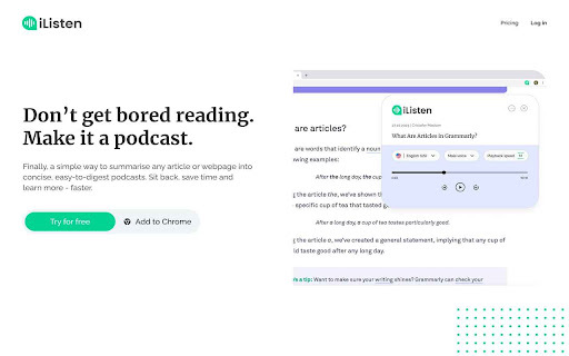 iListen.ai - Chrome Extension: Summarises Articles into Podcasts Easily