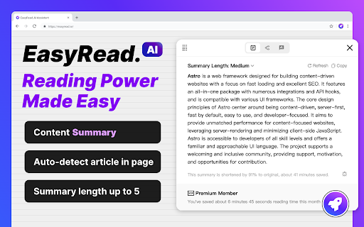 EasyRead.AI: Chrome Extension - AI Assistant for Efficient Reading