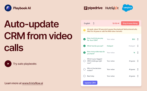 Hints Playbook AI: Auto-Update CRM with Caller Data from Video Calls