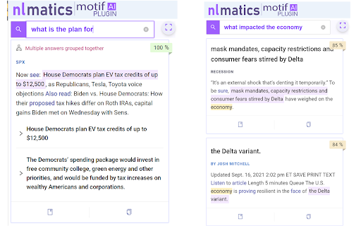 NLMatics Motif - Chrome Extension: Get Answers & Share Research Easily